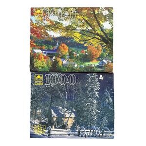Vintage Lot Of 2 Guild 1000 Piece Jigsaw Puzzles Autumn Fall Winter Scenes New